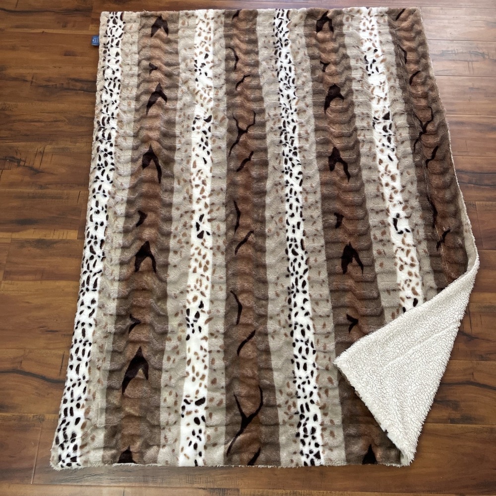 North Shore Living Animal Print Throw Blanket Size‎ 46x60 Brown Faux Fur Sherpa